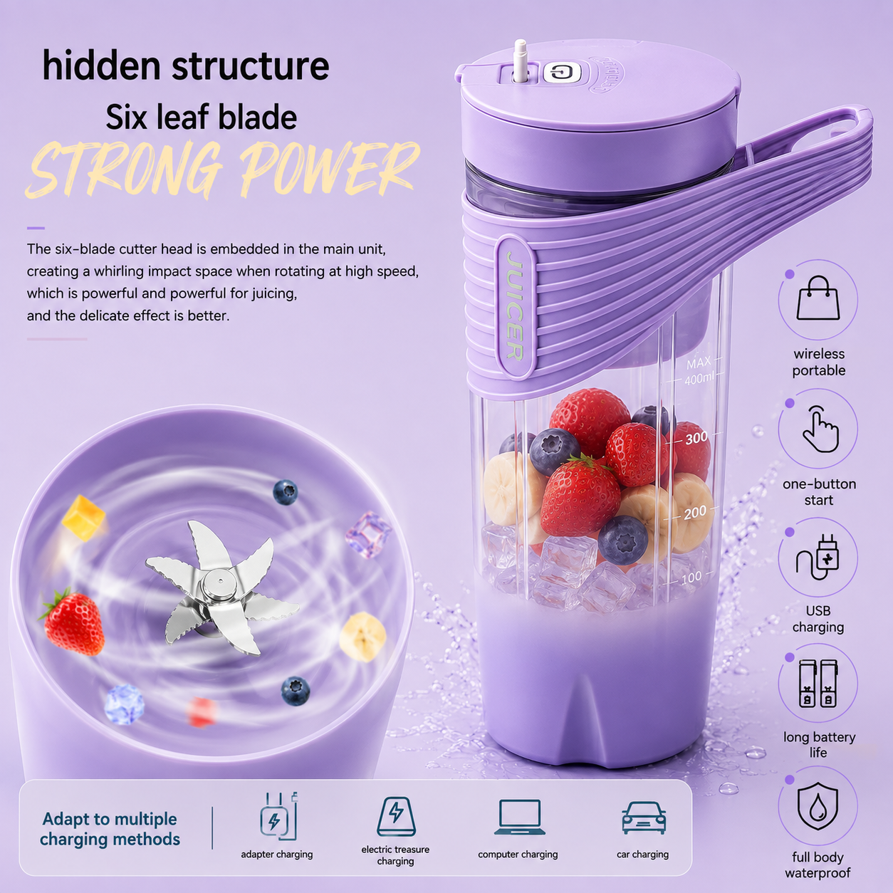 Portable Blender Sports Fashion Portable Rechargeable Mixing Cup Kitchen Gadgets