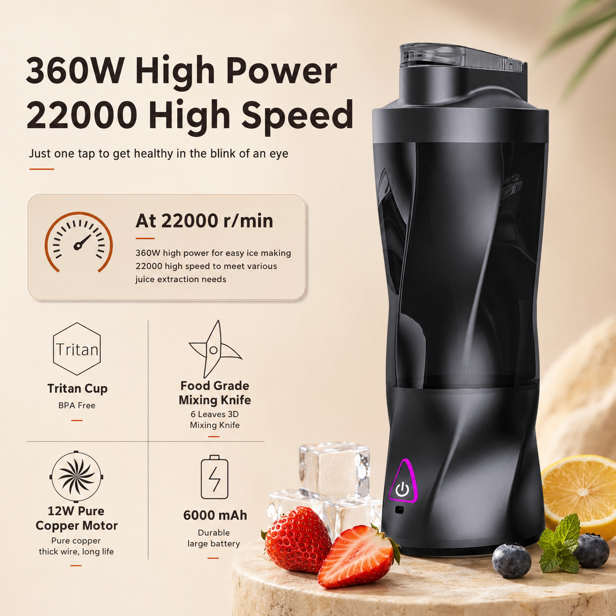 Portable Juicer 360W High Power Wireless Blender