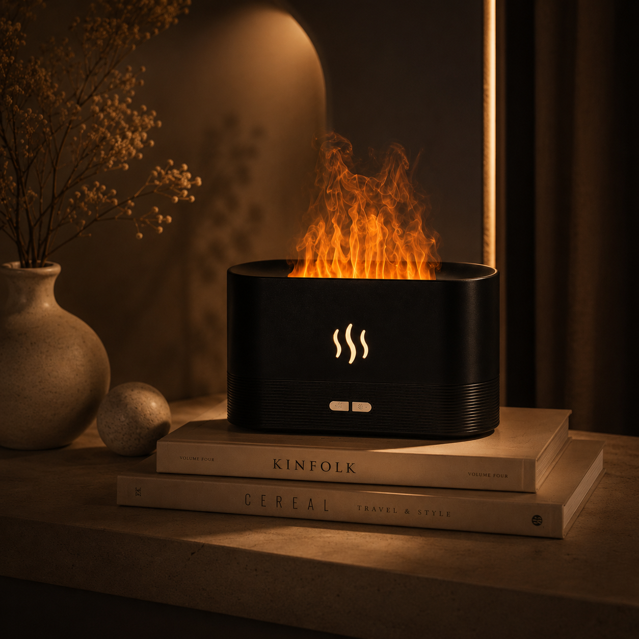Aroma Diffuser With Flame Light Mist Humidifier Aromatherapy Diffuser With Waterless Auto-Off Protection For Spa Home Yoga Office