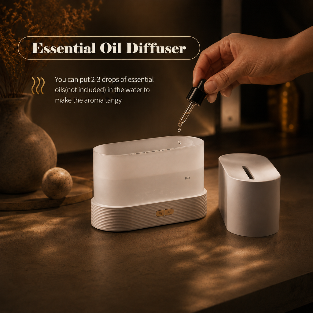 Aroma Diffuser With Flame Light Mist Humidifier Aromatherapy Diffuser With Waterless Auto-Off Protection For Spa Home Yoga Office