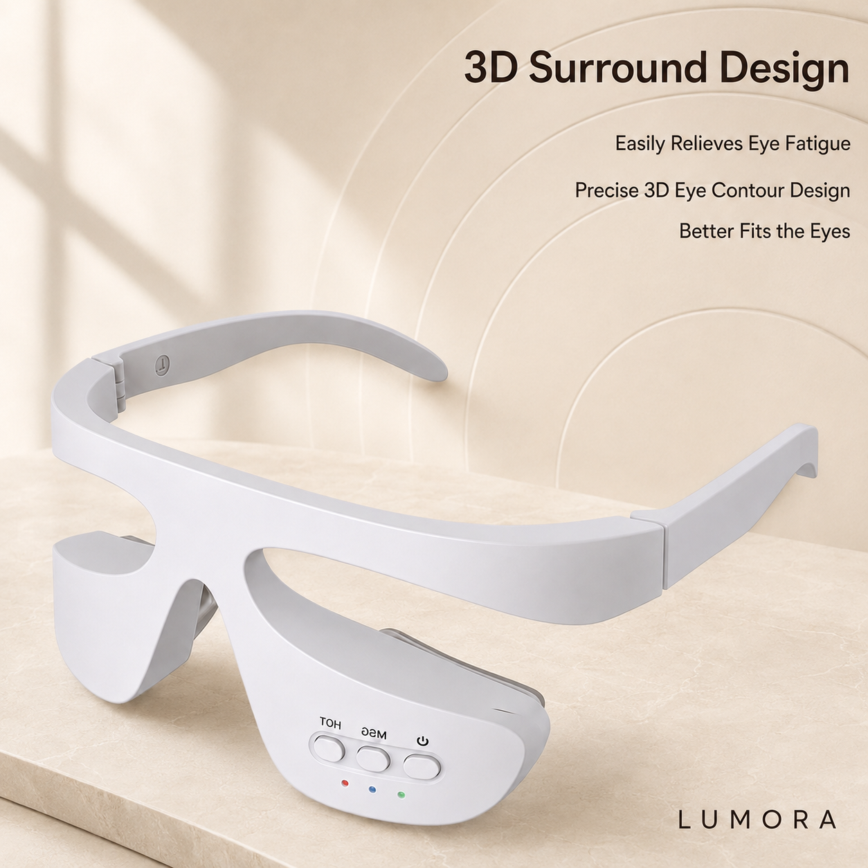 LUMORA eye massager — modern 3D surround design