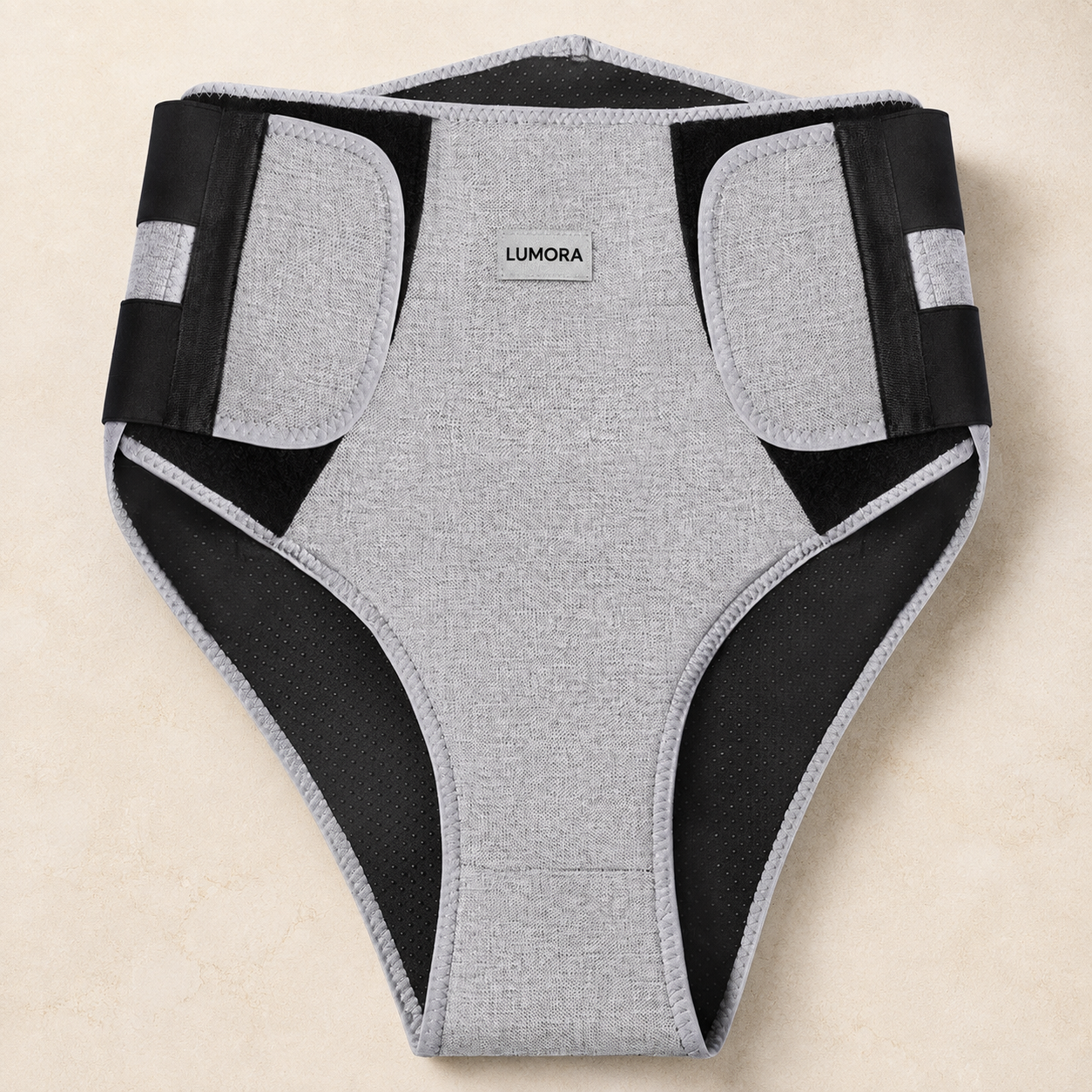 LUMORA hip and waist therapy belt exterior textile construction