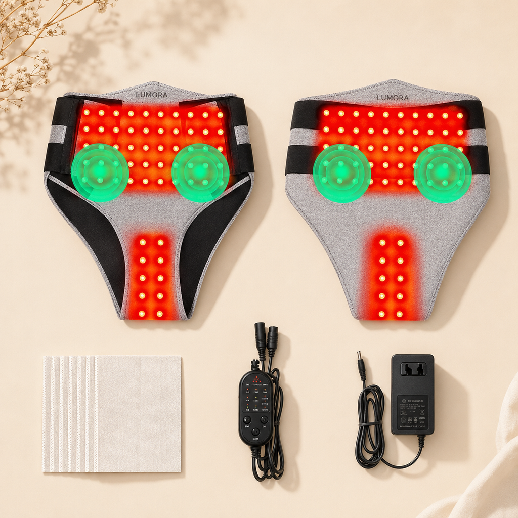 LUMORA hip and waist belt set with front and back massage modules